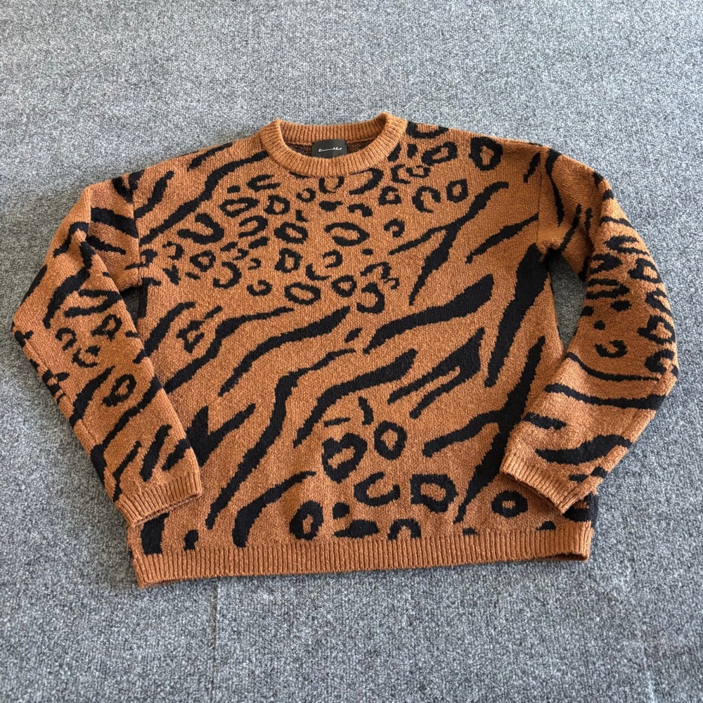 Line & Dot Womens Small Brown Black Animal Print Crewneck Sweater LT2590L